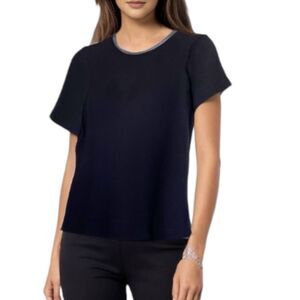 Madewell Womens Blouse Size Small Leather Trim Short Sleeve Bohemian Western